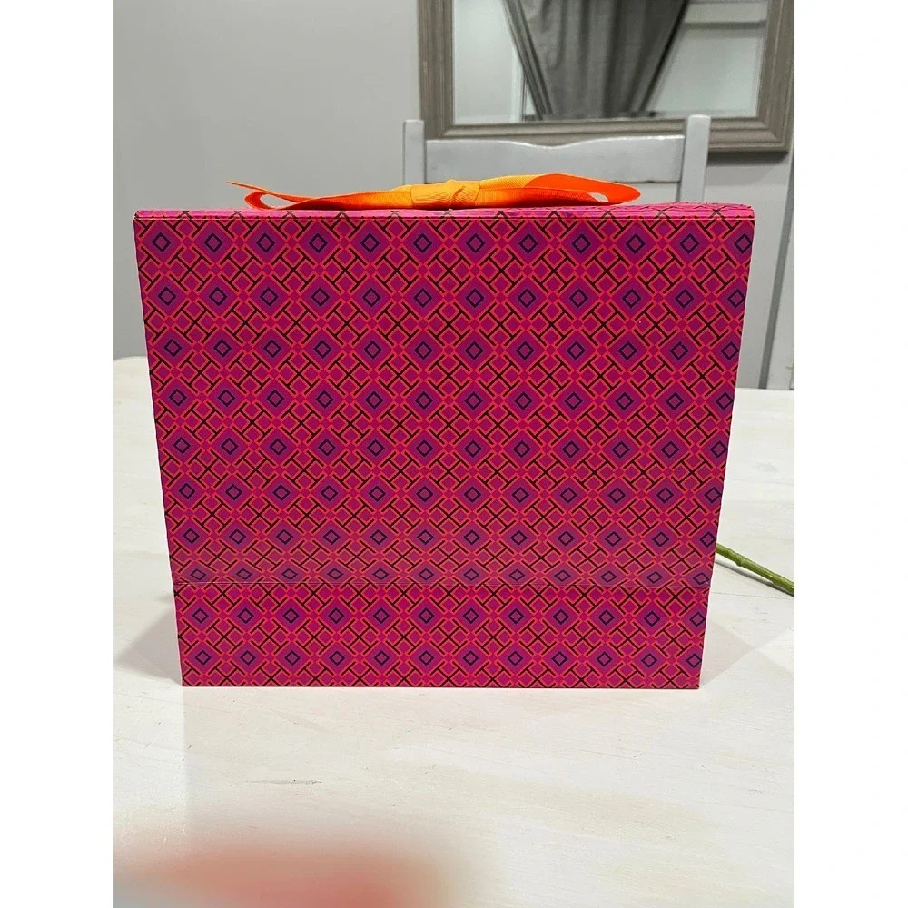 Tory Burch Gift Bag‎ Shopping Tote Orange Bow Pink Geometric Print